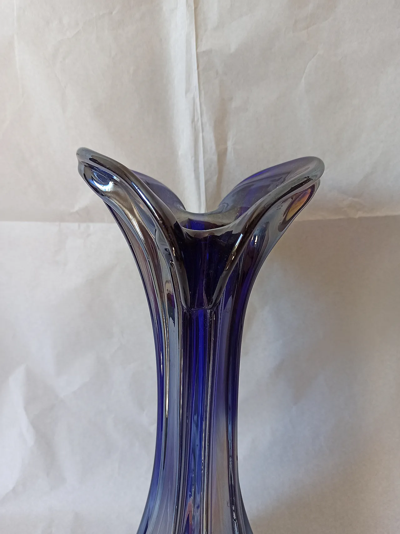 Vaso Murano Carnevale Blu Vetro, anni '70 2