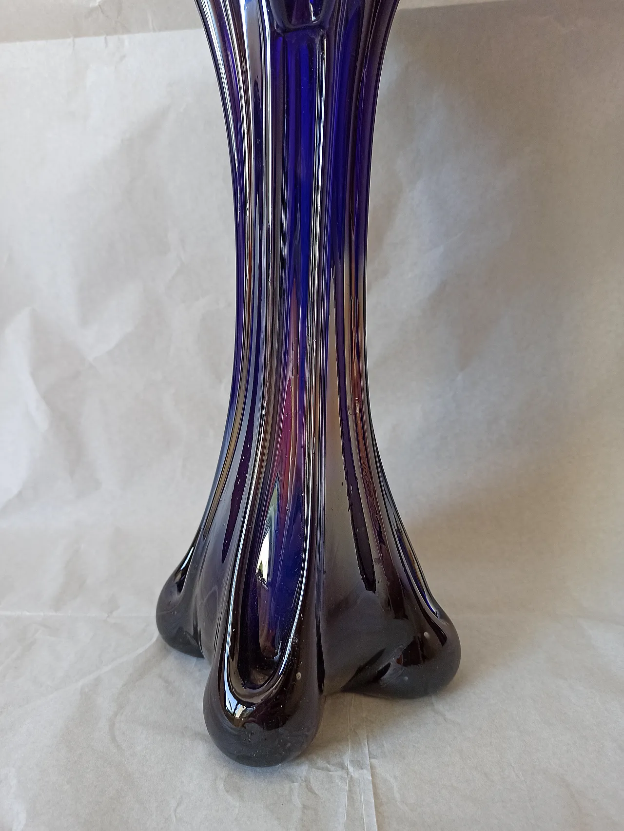 Vaso Murano Carnevale Blu Vetro, anni '70 3