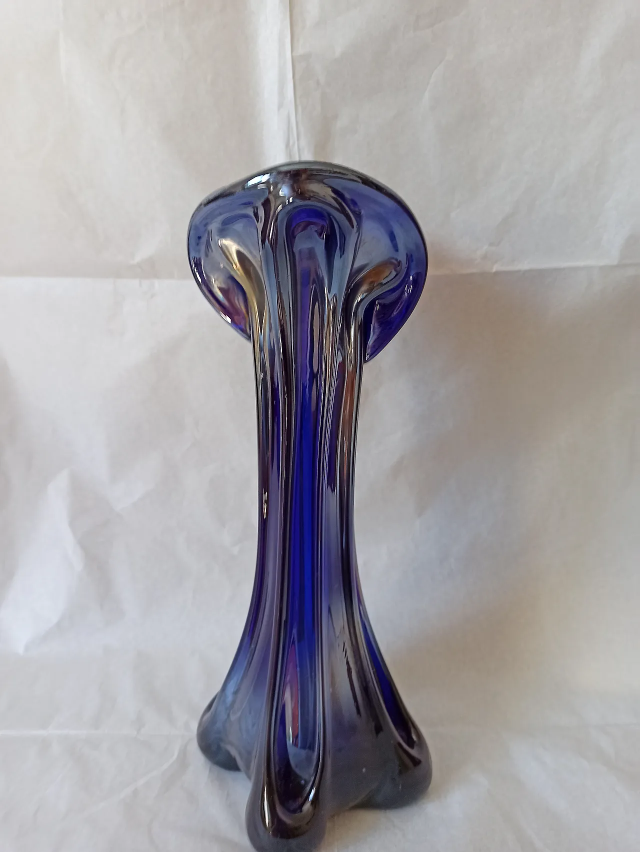 Vaso Murano Carnevale Blu Vetro, anni '70 4