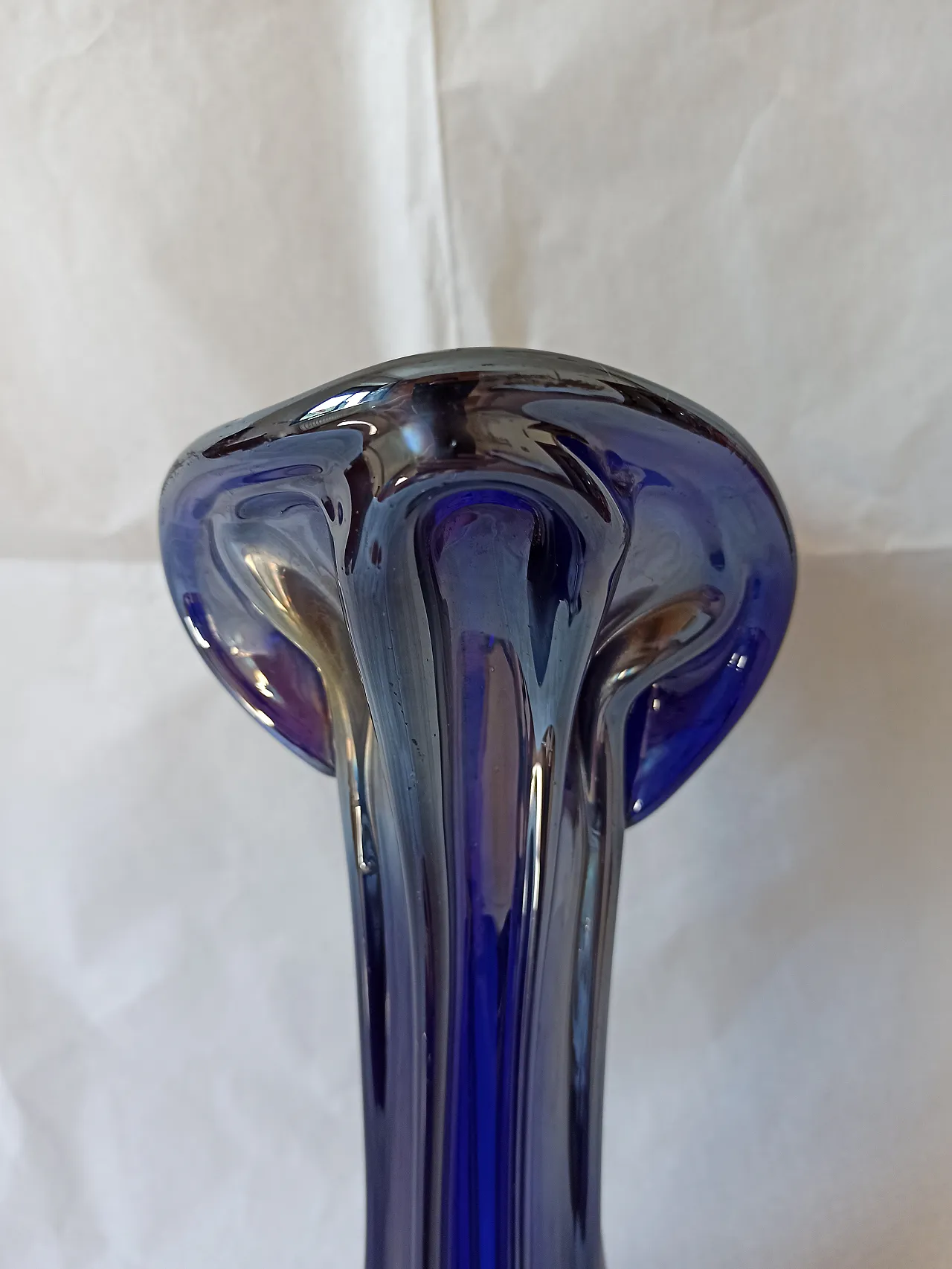 Vaso Murano Carnevale Blu Vetro, anni '70 5