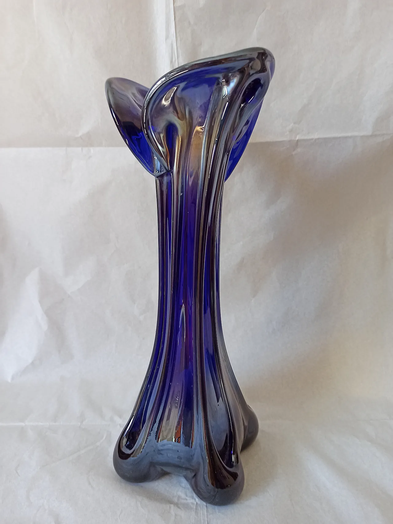 Vaso Murano Carnevale Blu Vetro, anni '70 7