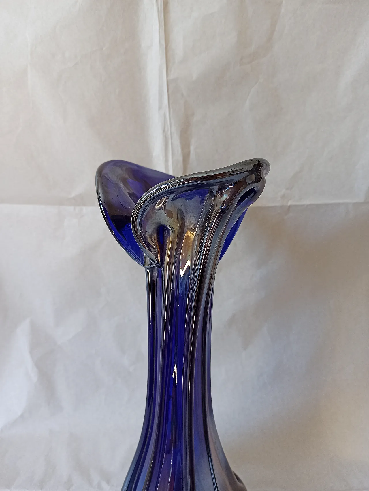 Vaso Murano Carnevale Blu Vetro, anni '70 8