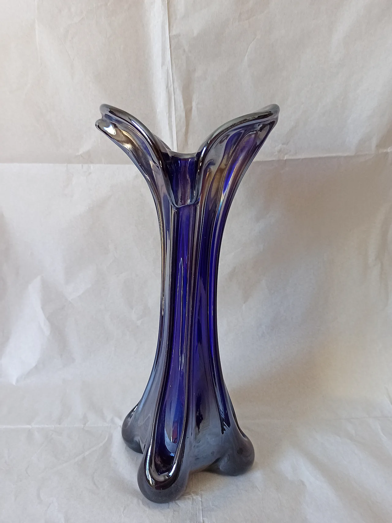 Vaso Murano Carnevale Blu Vetro, anni '70 9