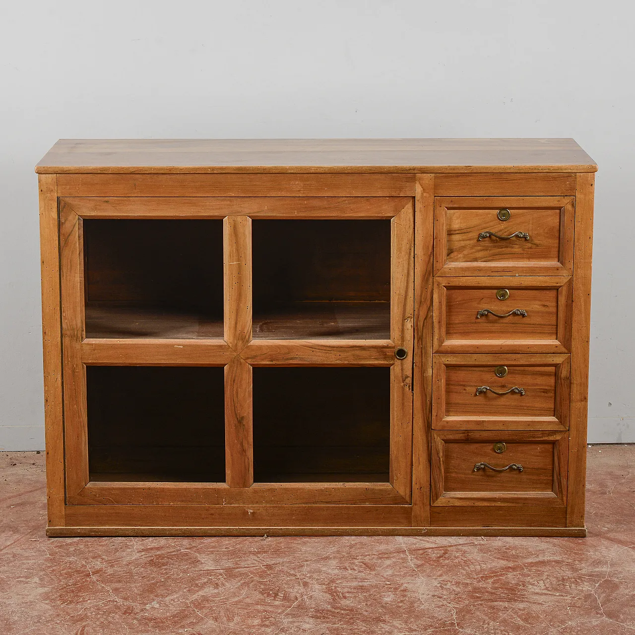 Credenza in legno e vetro con cassetti, '900 1