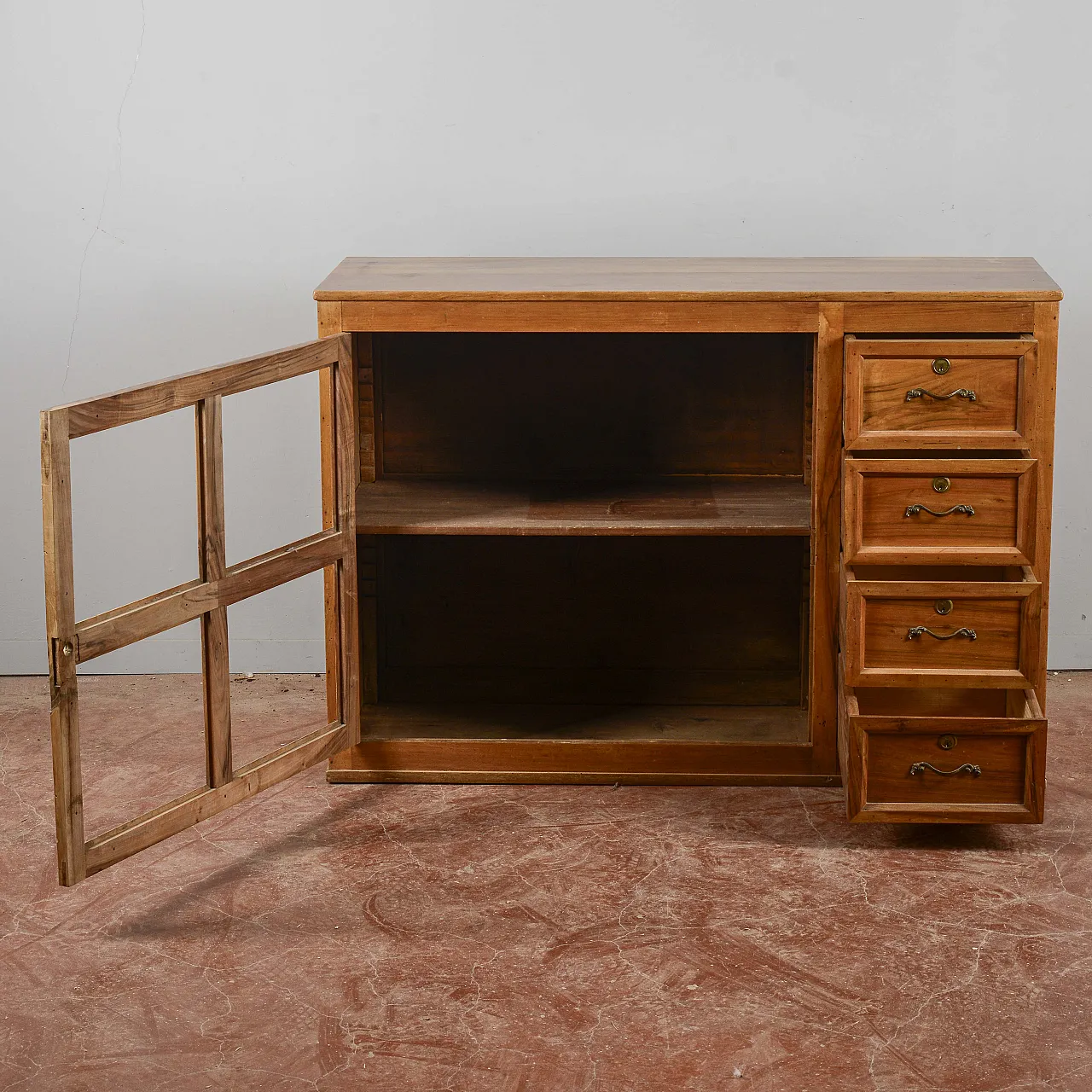 Credenza in legno e vetro con cassetti, '900 2