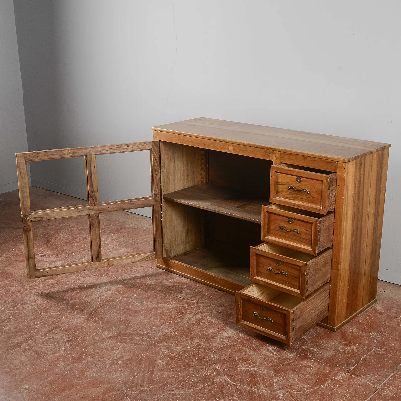 Credenza in legno e vetro con cassetti, '900 3