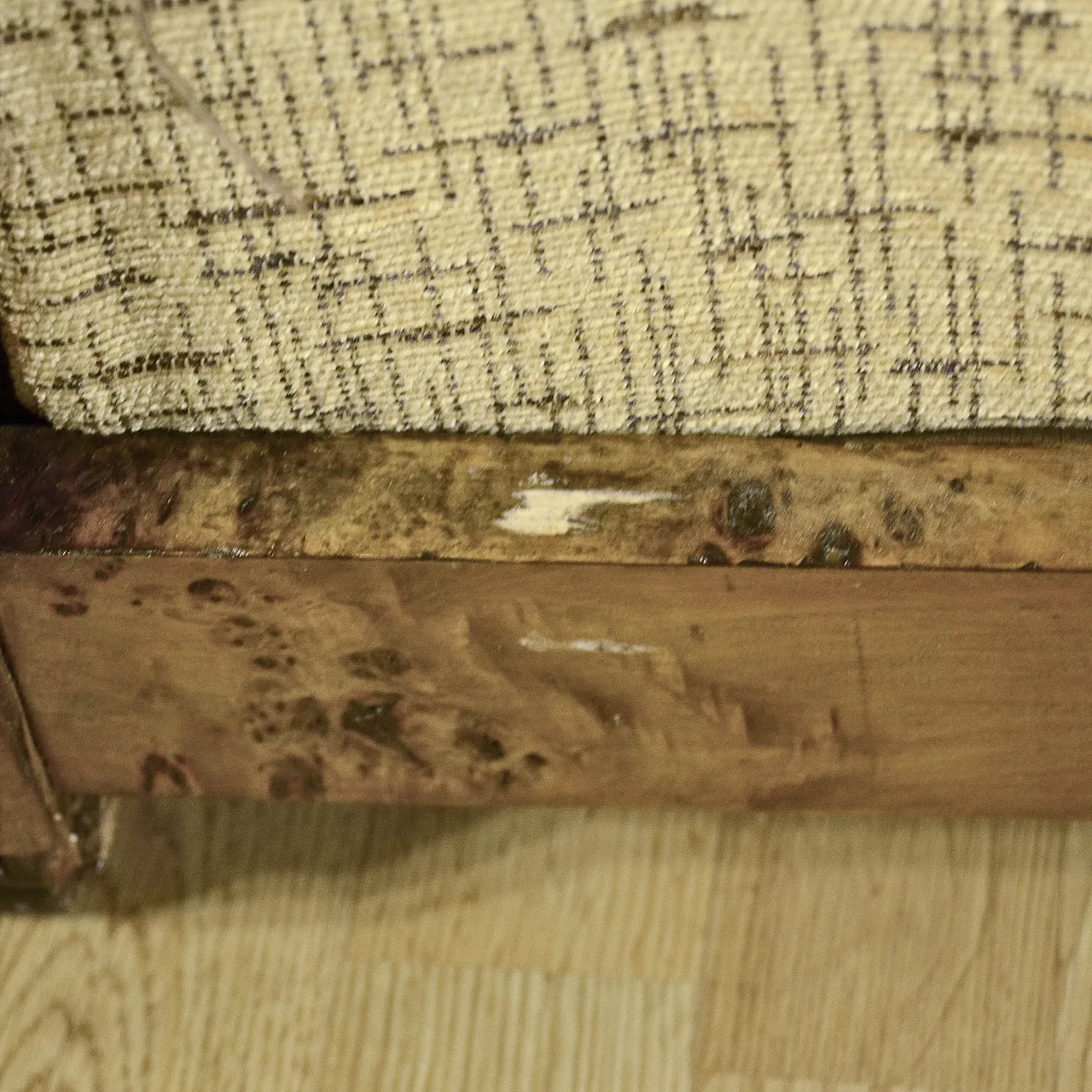 Pair of burl and Art Decò fabric club chairs, 1930s 7