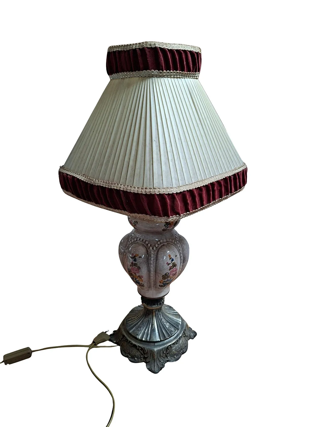 Hand-painted ceramic and velvet table lamp, 20th century 9