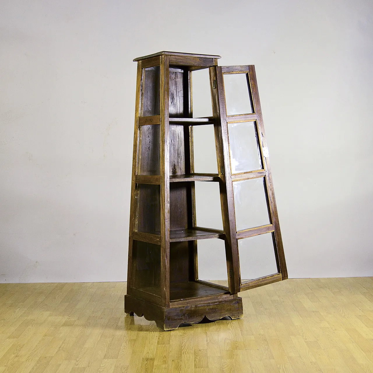 Four-tier teak pyramid display case, early 20th century 2