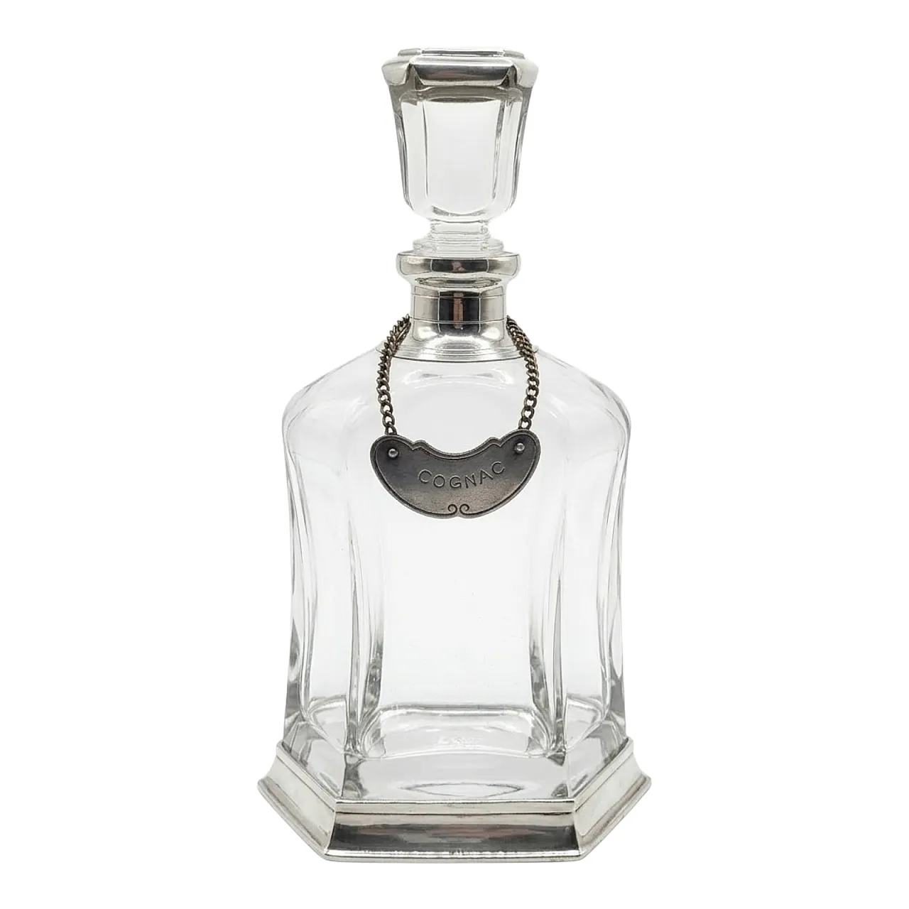 Bottiglia da cognac in cristallo e peltro Cavagnini, anni 2000 1