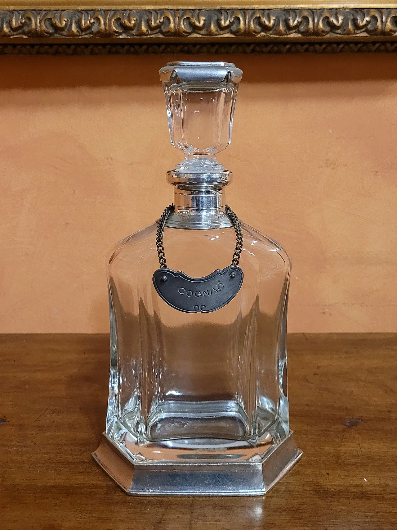 Bottiglia da cognac in cristallo e peltro Cavagnini, anni 2000 2