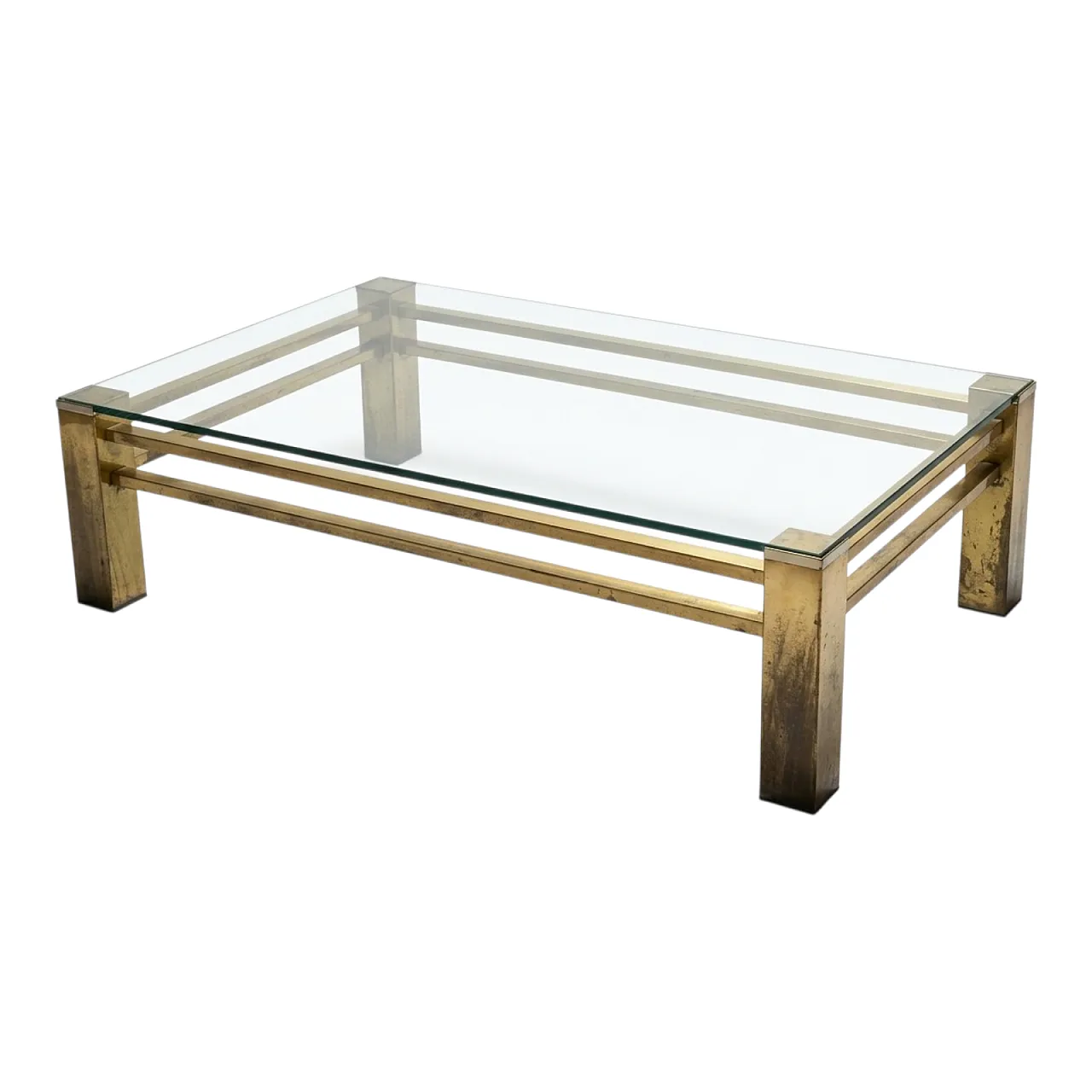 Tavolino da salotto in ottone e cristallo, Italia, anni '70 1