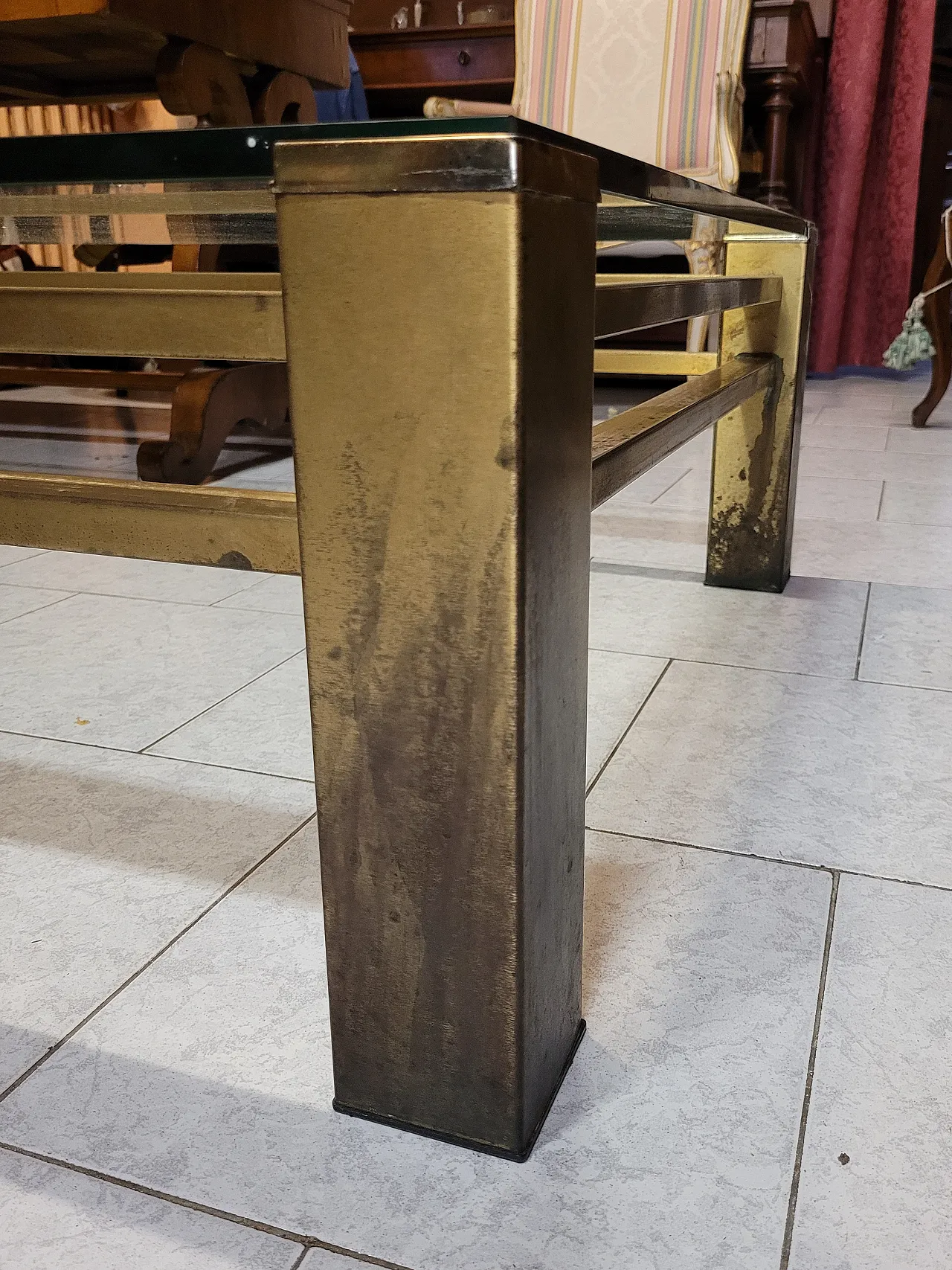 Tavolino da salotto in ottone e cristallo, Italia, anni '70 6