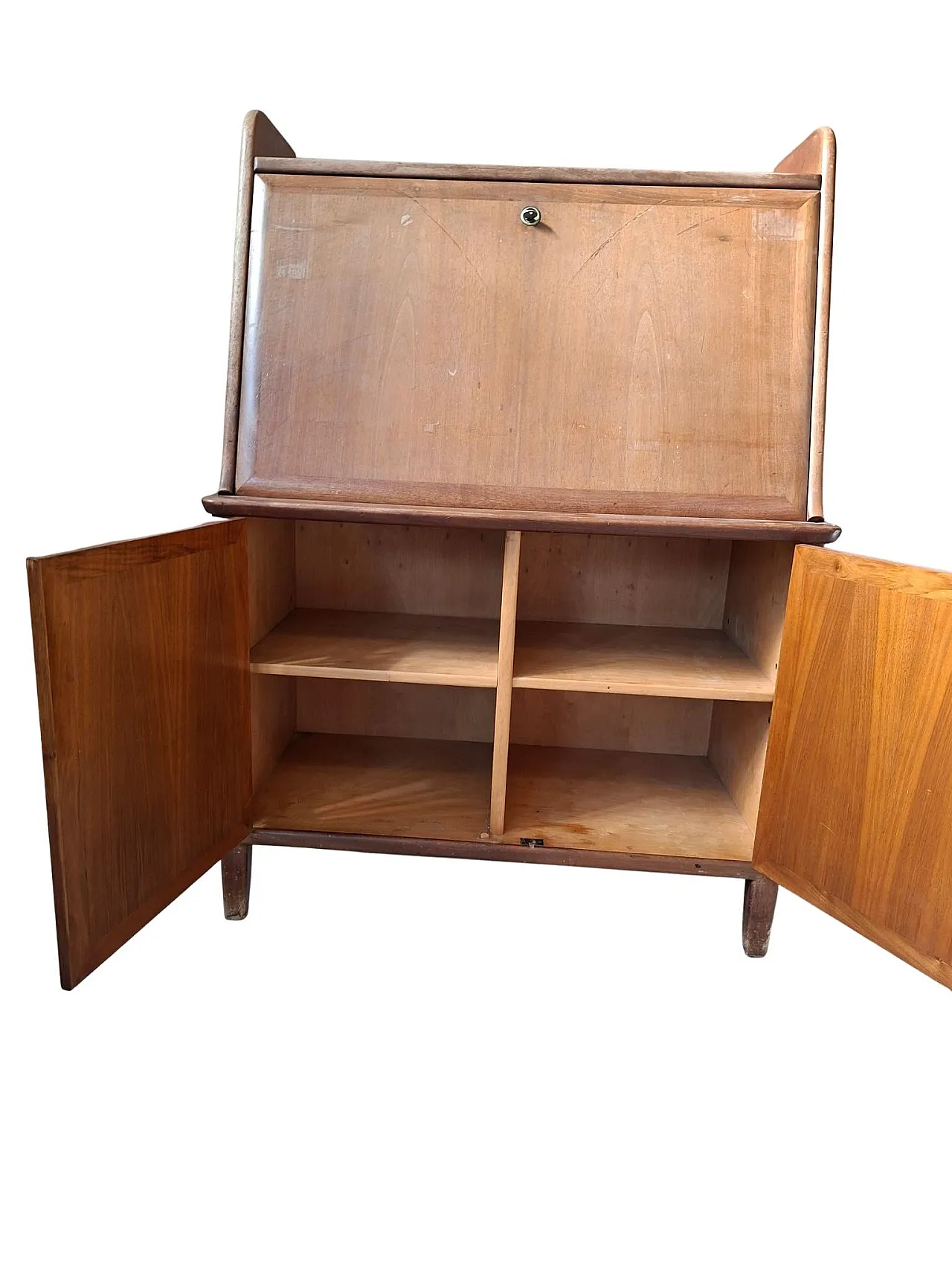 Wooden drop-leaf writing desk secretaire, 1960s 9