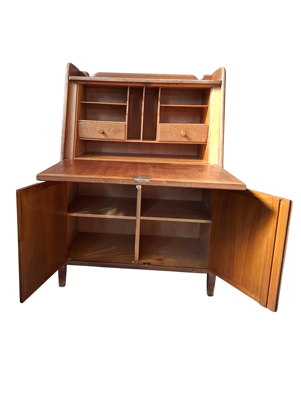 Wooden drop-leaf writing desk secretaire, 1960s 10