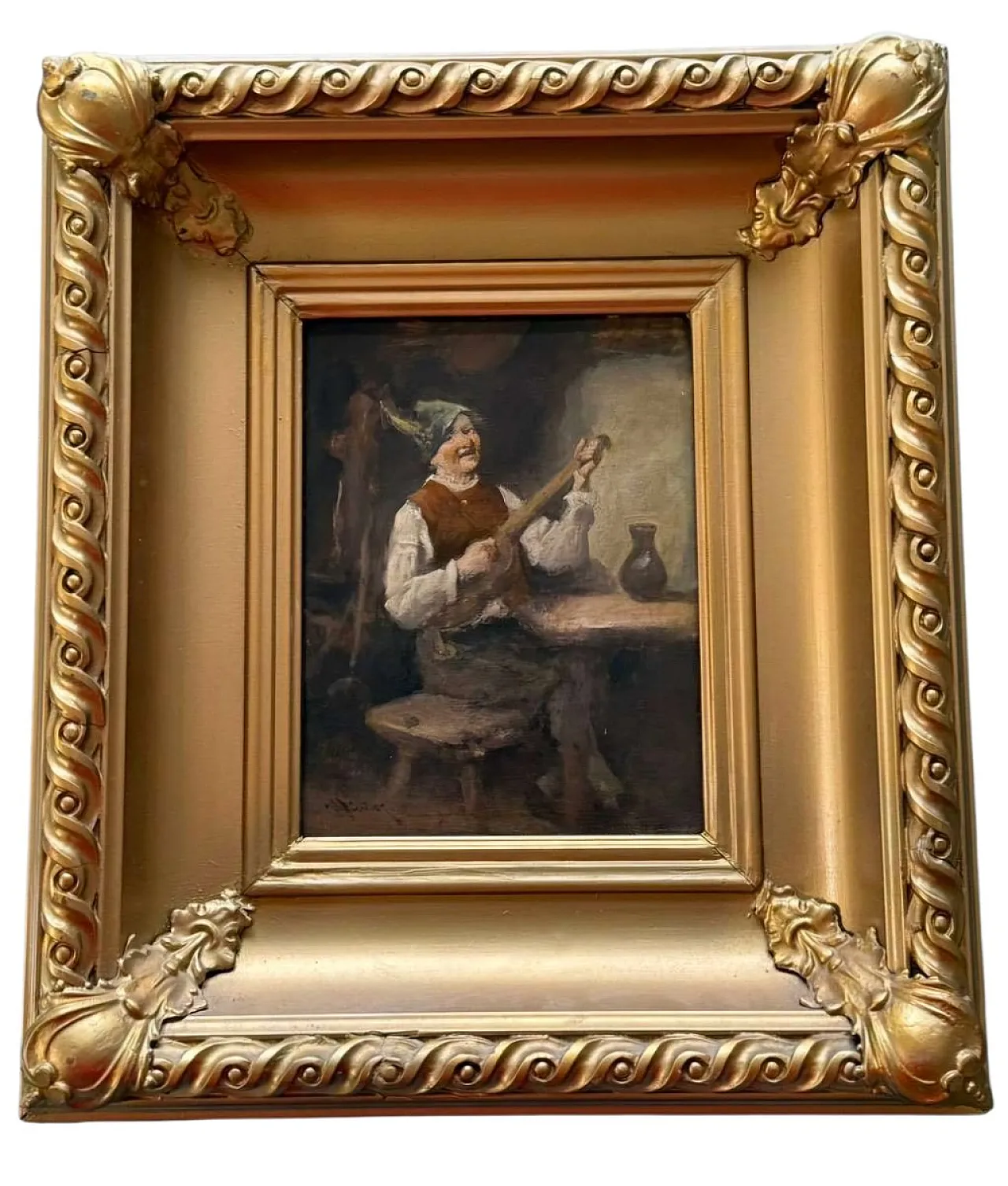 Signed Dutch Genre Scene of a Musician, Oil on Panel, Early 19th Century 1