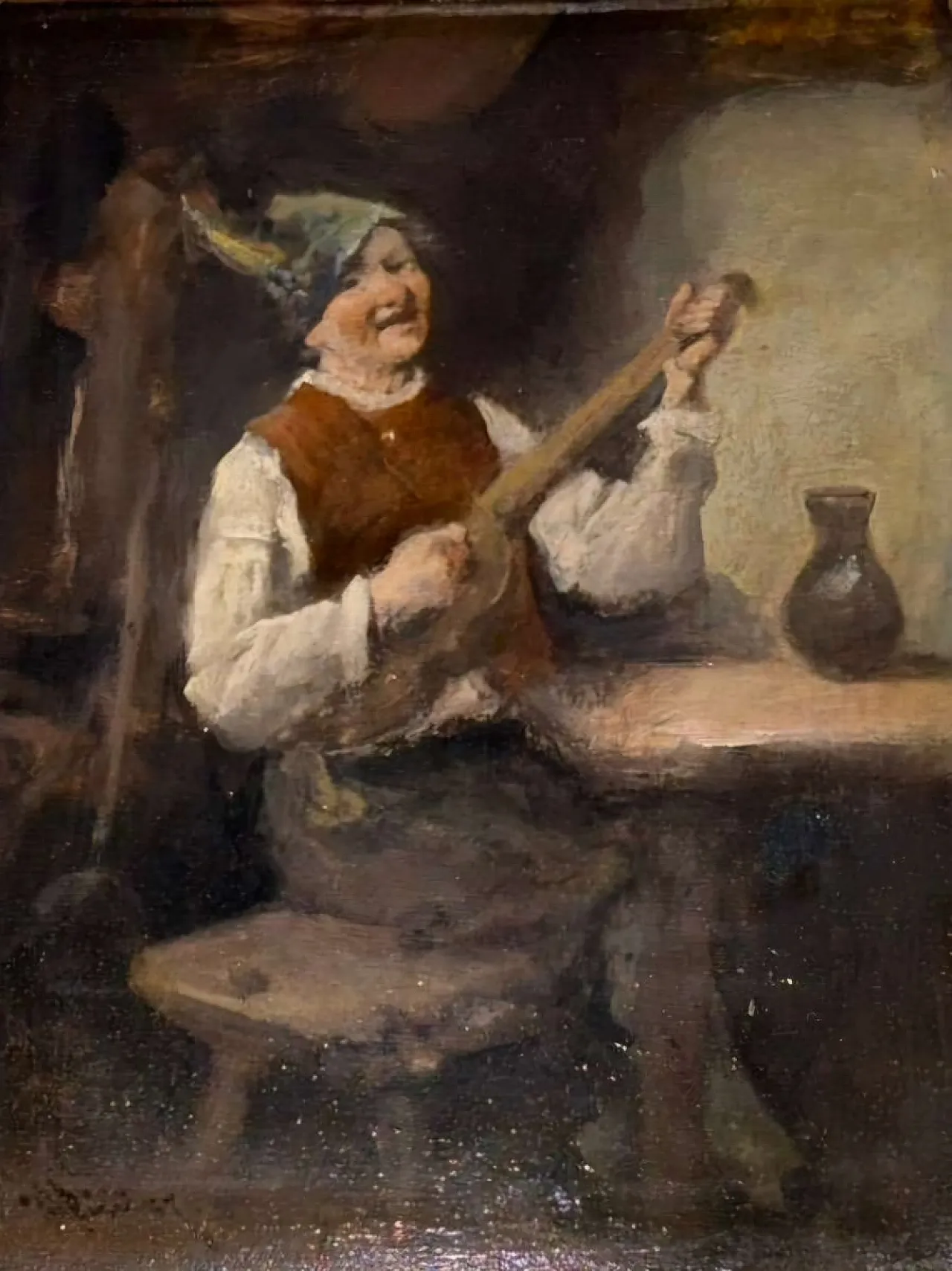 Signed Dutch Genre Scene of a Musician, Oil on Panel, Early 19th Century 2