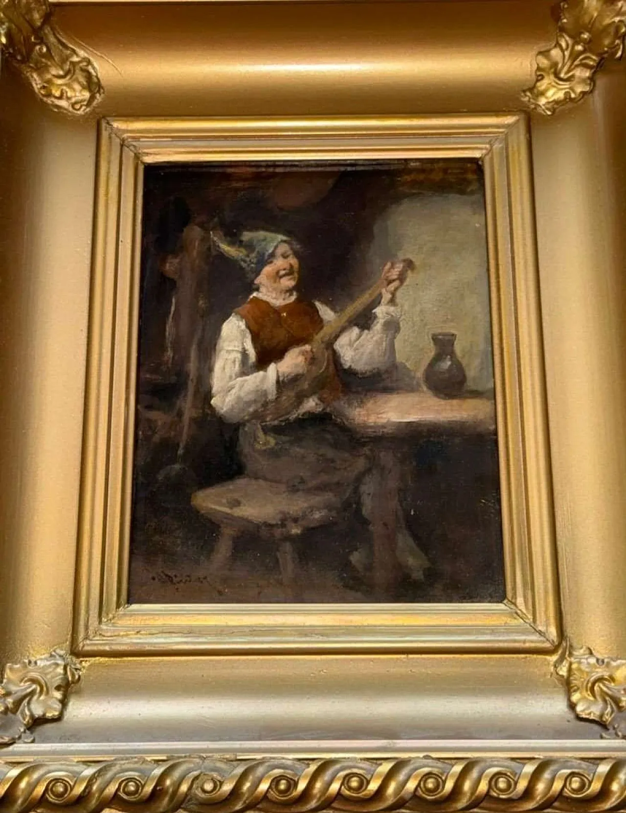 Signed Dutch Genre Scene of a Musician, Oil on Panel, Early 19th Century 3