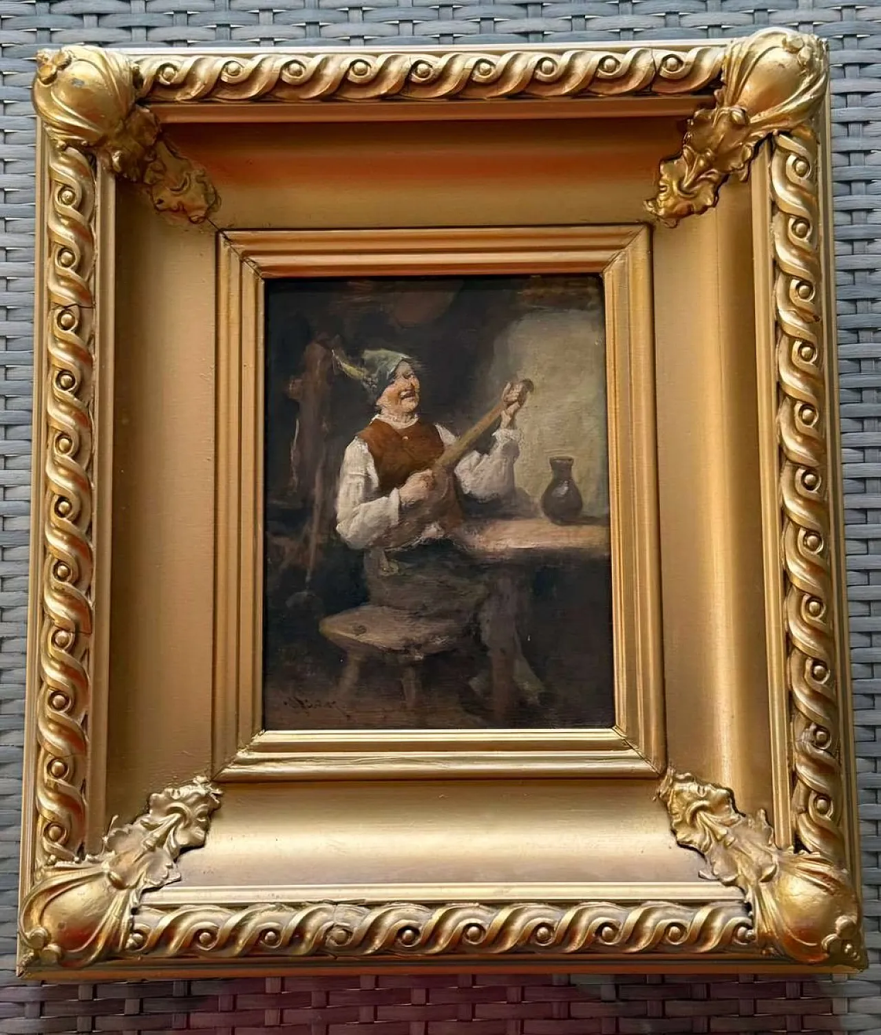 Signed Dutch Genre Scene of a Musician, Oil on Panel, Early 19th Century 4