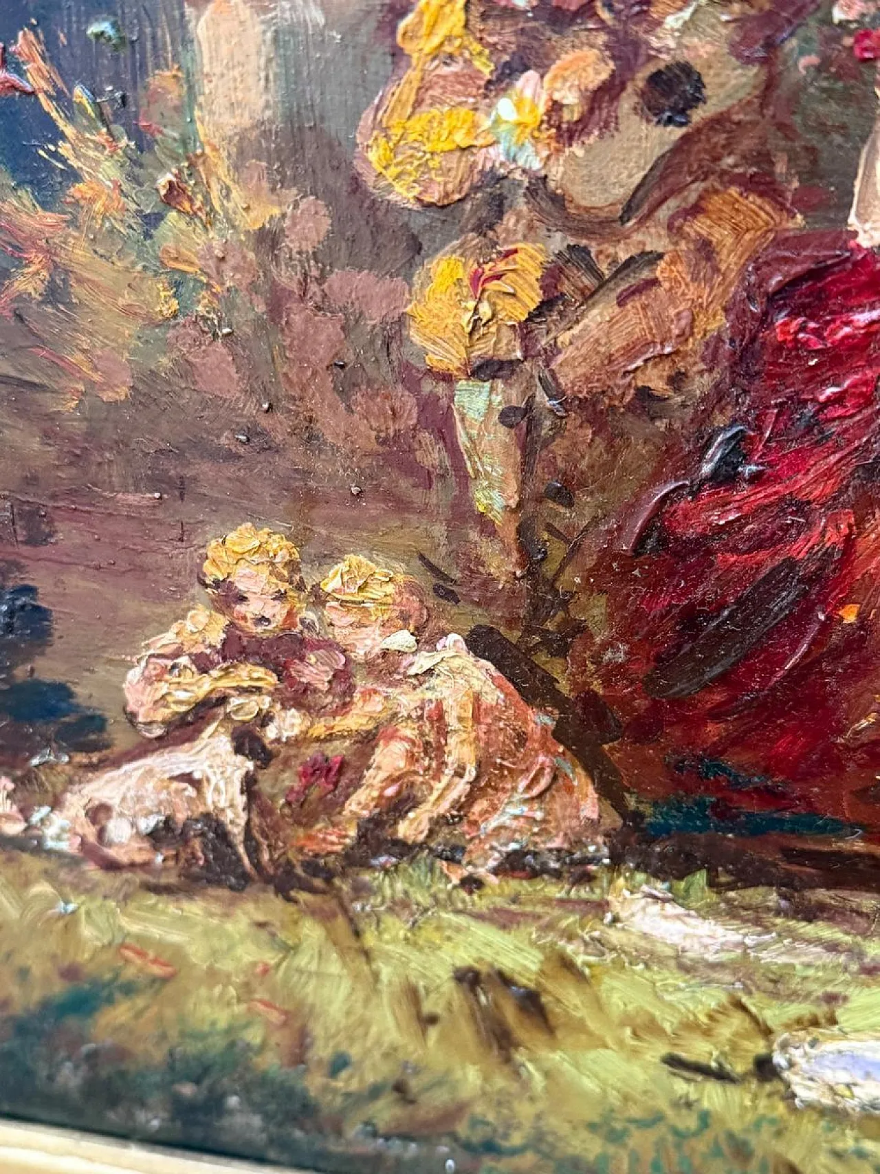 Romantic Ladies in a Lush Garden, signed oil painting, 19th Century 7