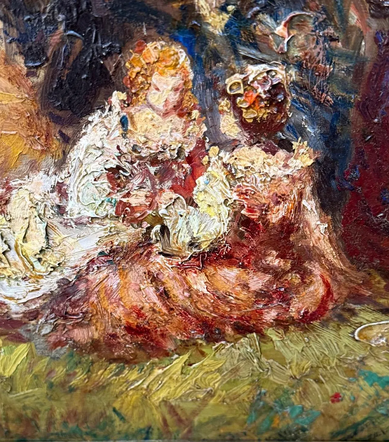 Romantic Ladies in a Lush Garden, signed oil painting, 19th Century 8