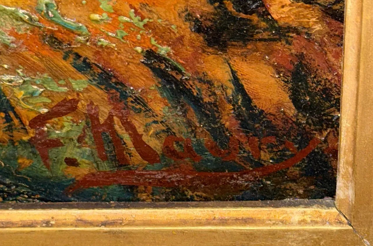 Romantic Ladies in a Lush Garden, signed oil painting, 19th Century 13