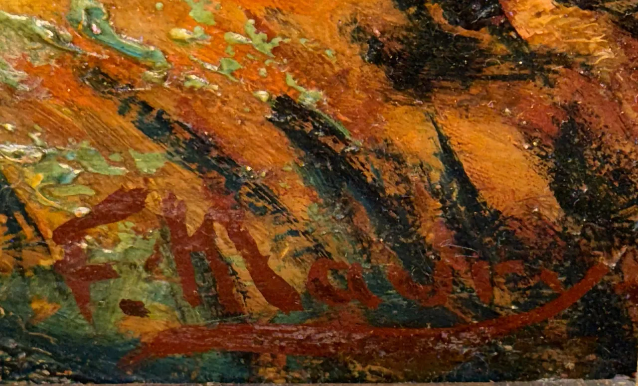 Romantic Ladies in a Lush Garden, signed oil painting, 19th Century 14