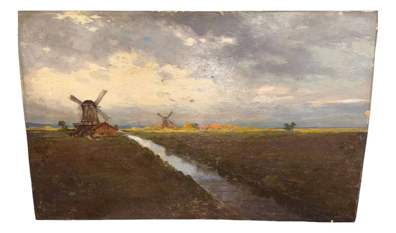 Landscape with mills, Signed Konstantin Stoitzner, Late 19th century 1