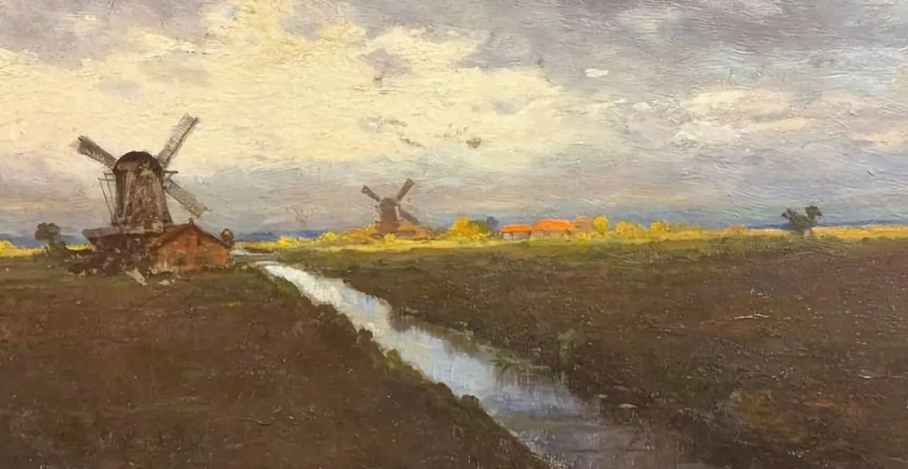 Landscape with mills, Signed Konstantin Stoitzner, Late 19th century 6