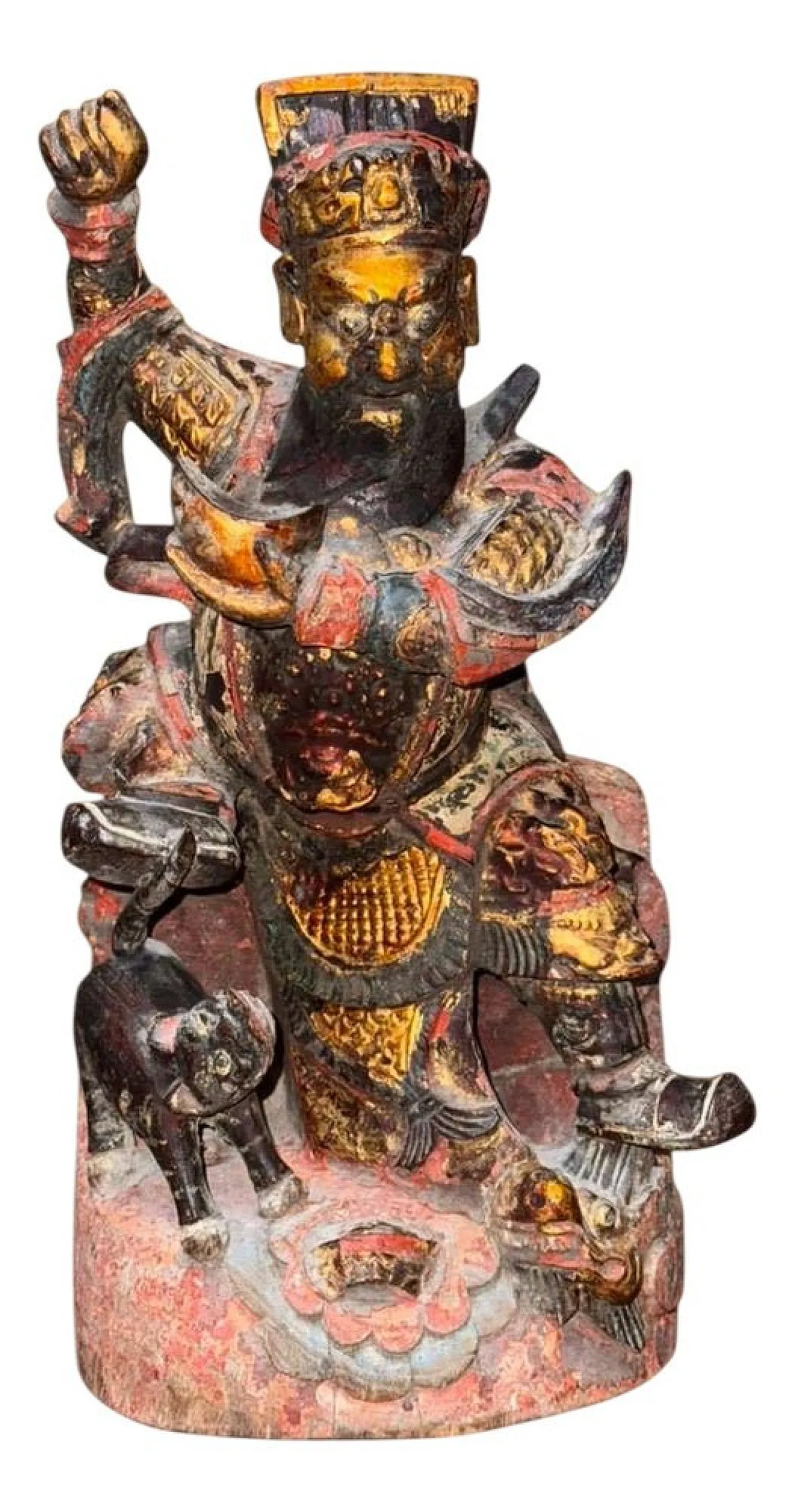 Chinese polychrome wood sculpture of the Taoist deity Zhao Gongming, Qing dynasty, 18th century 1
