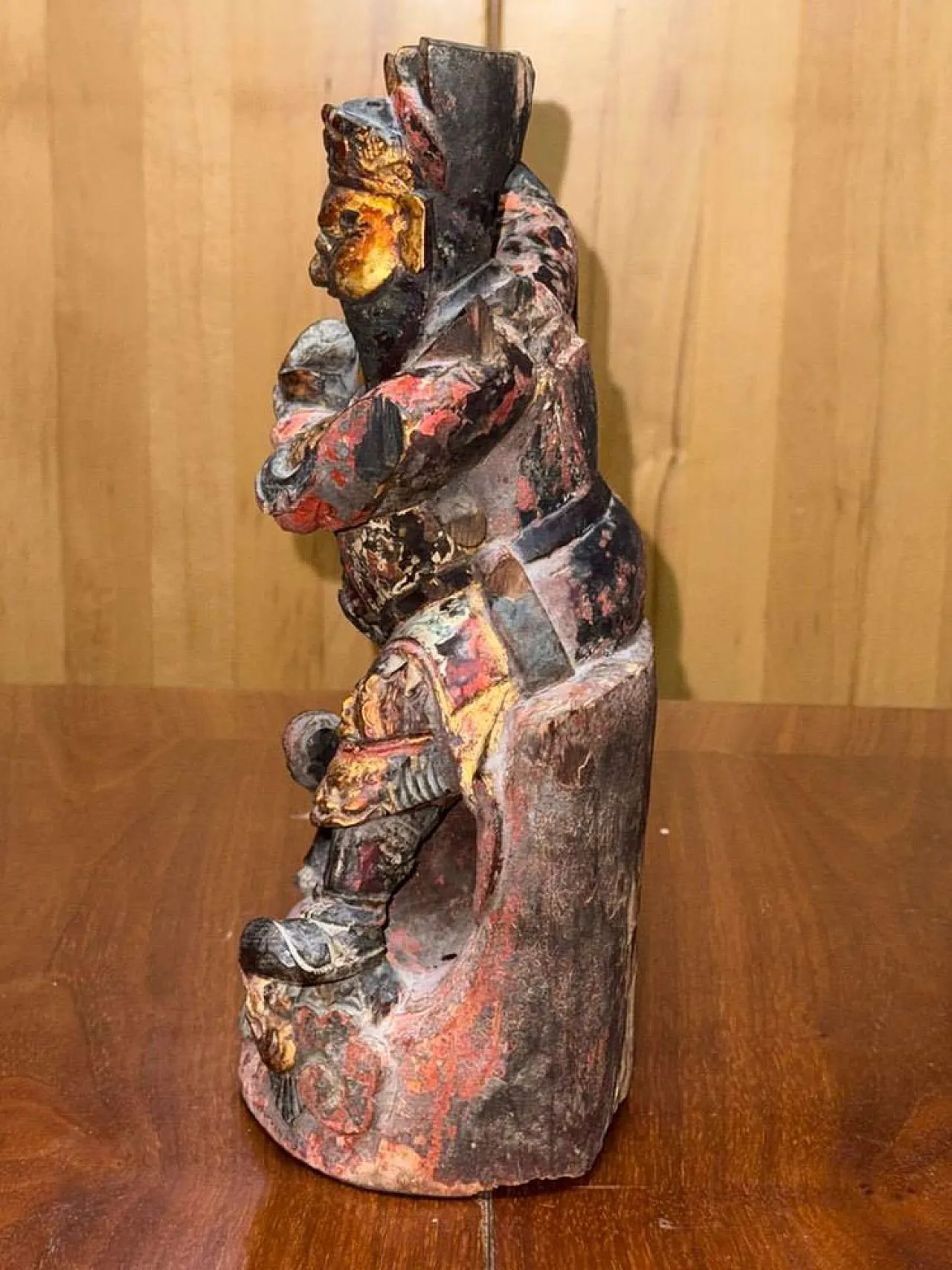 Chinese polychrome wood sculpture of the Taoist deity Zhao Gongming, Qing dynasty, 18th century 12