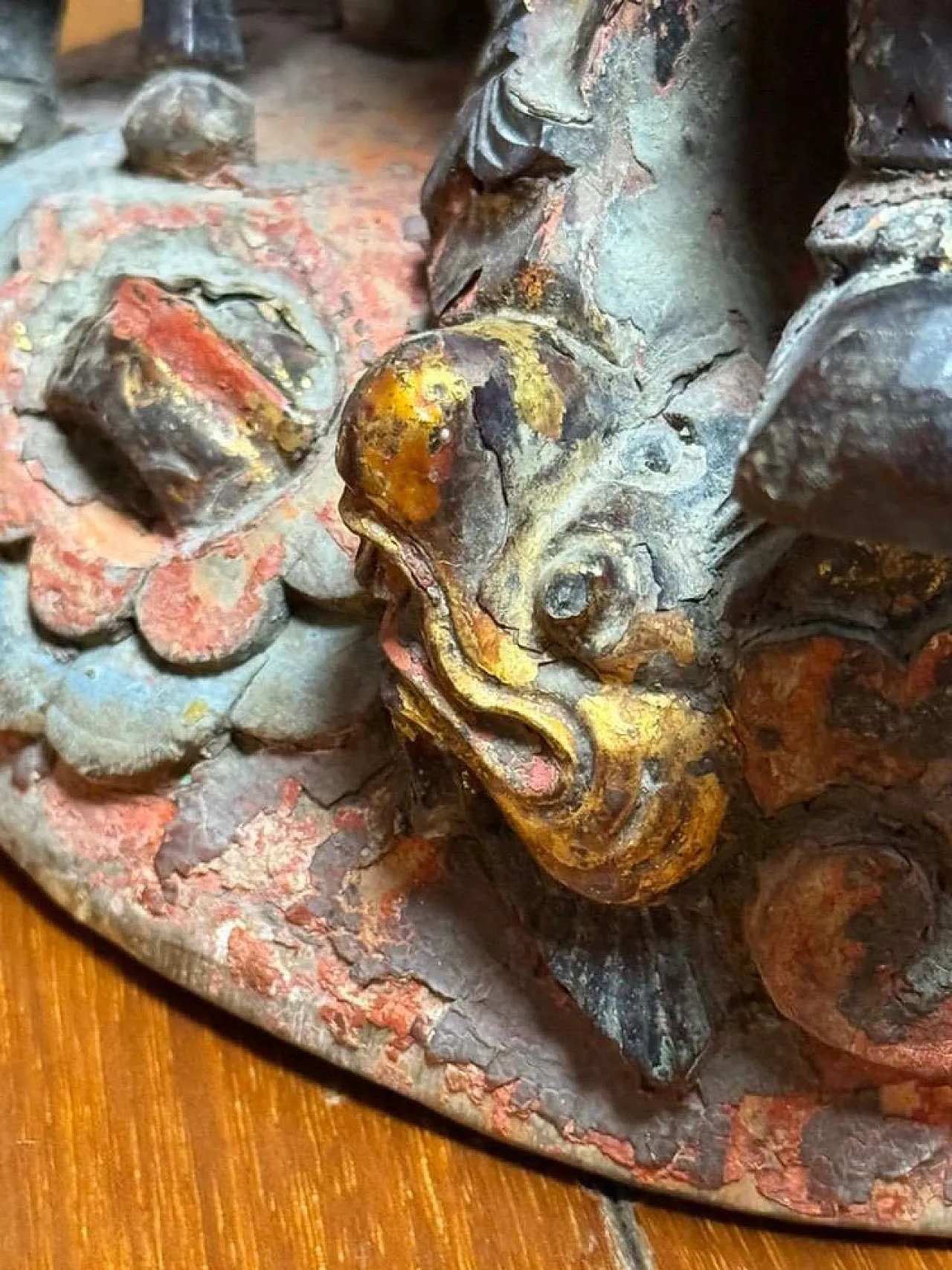 Chinese polychrome wood sculpture of the Taoist deity Zhao Gongming, Qing dynasty, 18th century 17