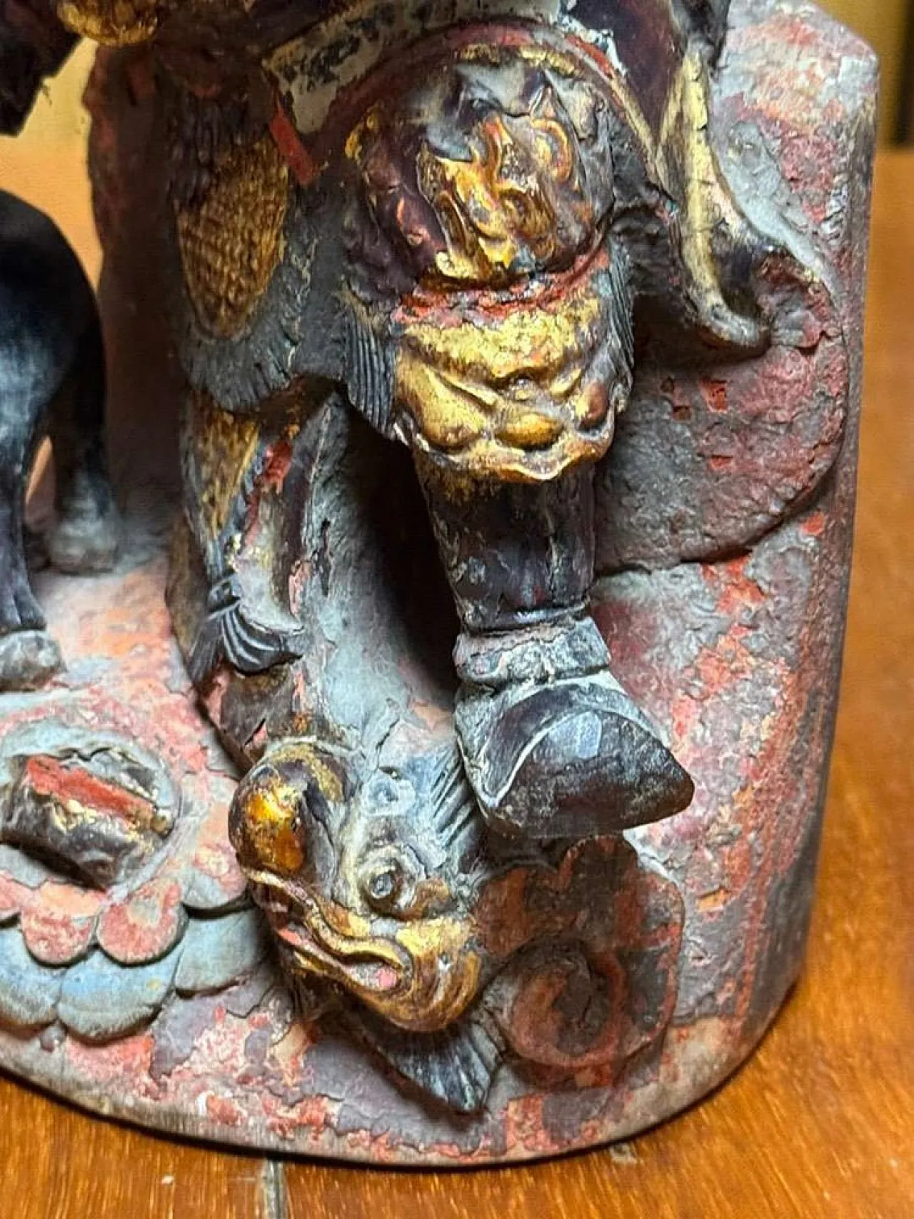 Chinese polychrome wood sculpture of the Taoist deity Zhao Gongming, Qing dynasty, 18th century 18