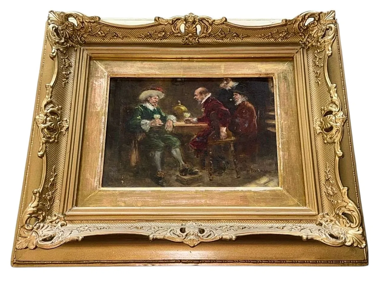 Signed oil Dutch Golden Age tavern scene, 19th century 1