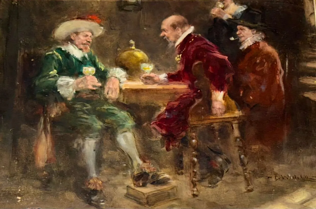 Signed oil Dutch Golden Age tavern scene, 19th century 2