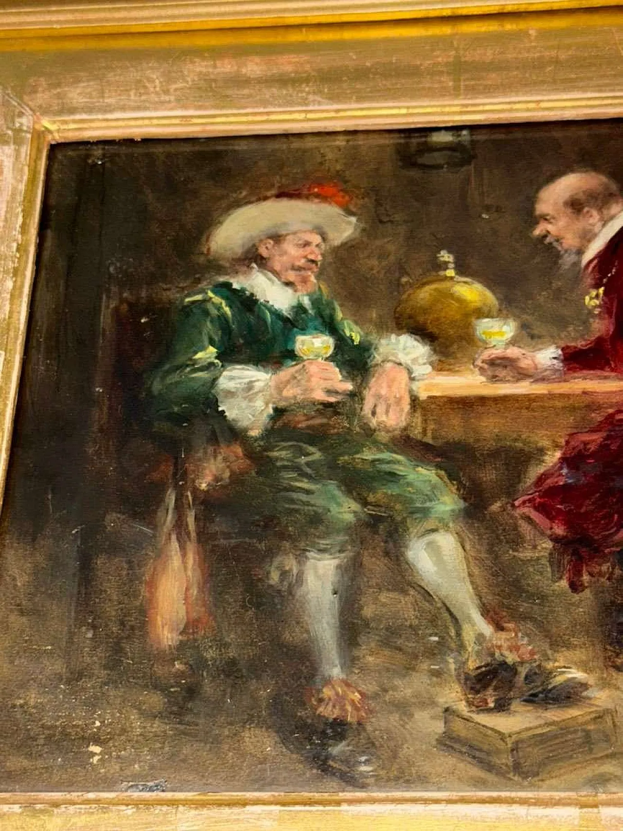 Signed oil Dutch Golden Age tavern scene, 19th century 4