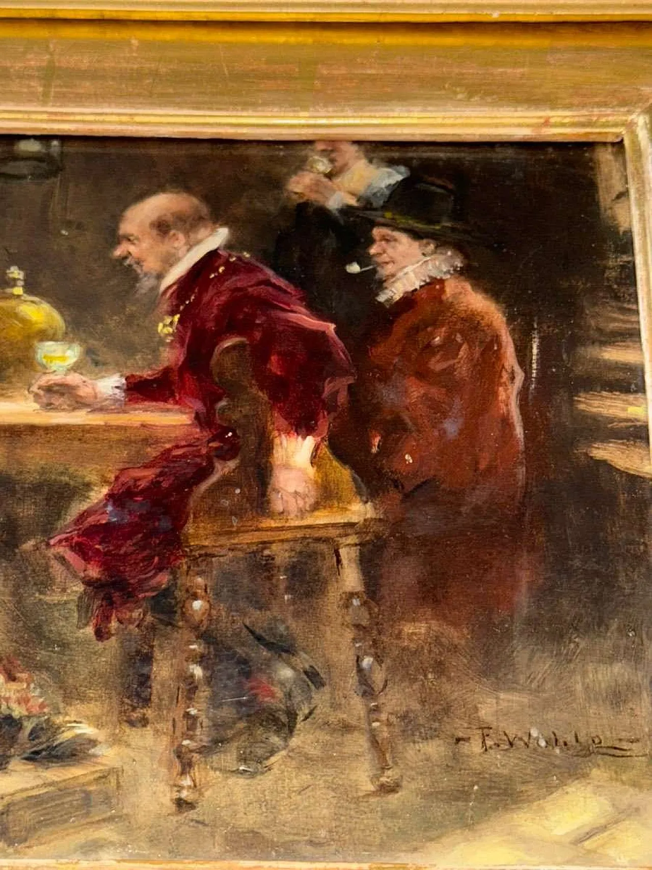 Signed oil Dutch Golden Age tavern scene, 19th century 6
