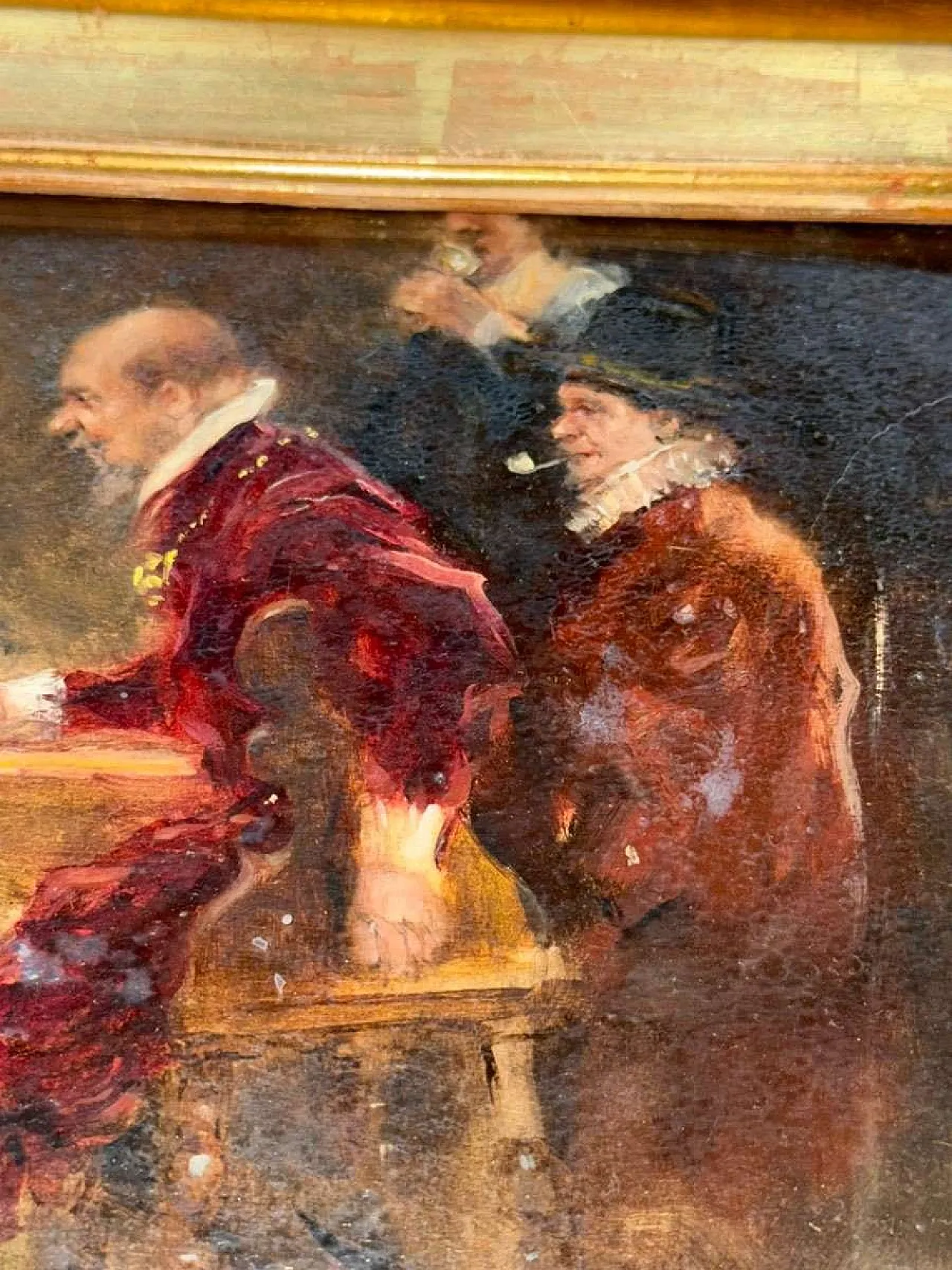 Signed oil Dutch Golden Age tavern scene, 19th century 7