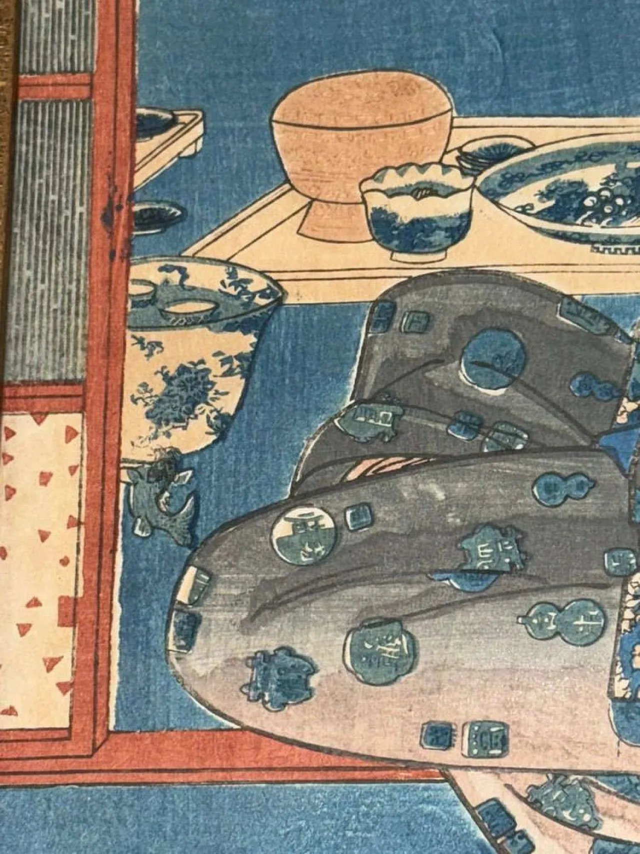 Donna su una terrazza con vista sulla baia, Kunisada, '800 5