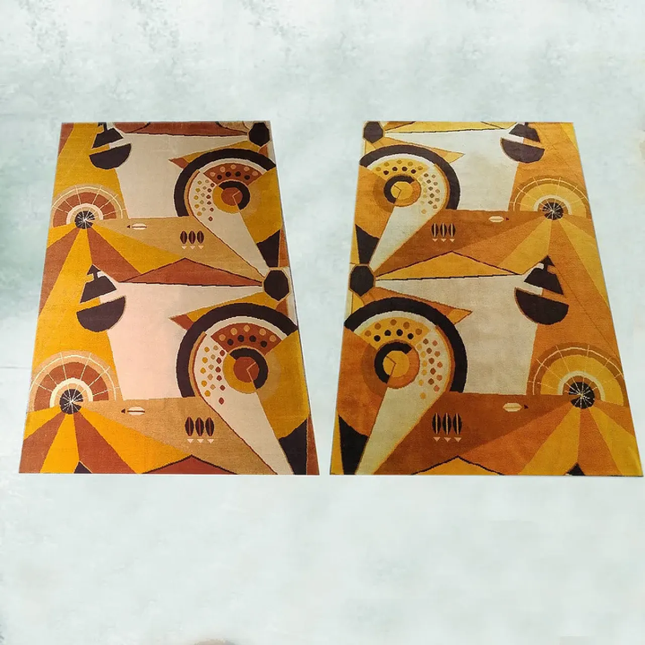 Pair of constructivist pure wool rugs, 1950s 1