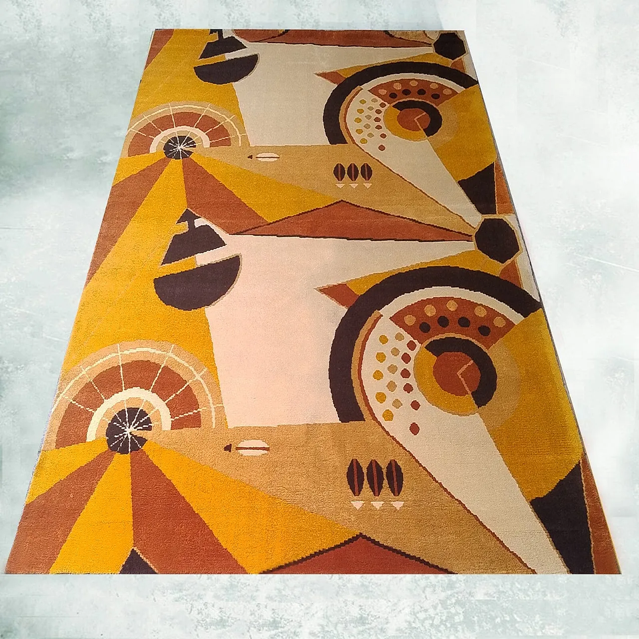 Pair of constructivist pure wool rugs, 1950s 4