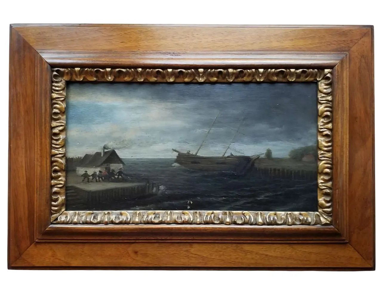 Flemish school Coastal marine scene, Oil on oak panel, 18th century 1