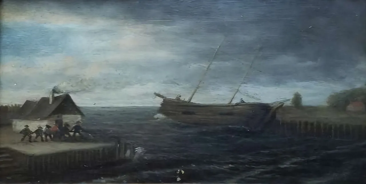 Flemish school Coastal marine scene, Oil on oak panel, 18th century 2