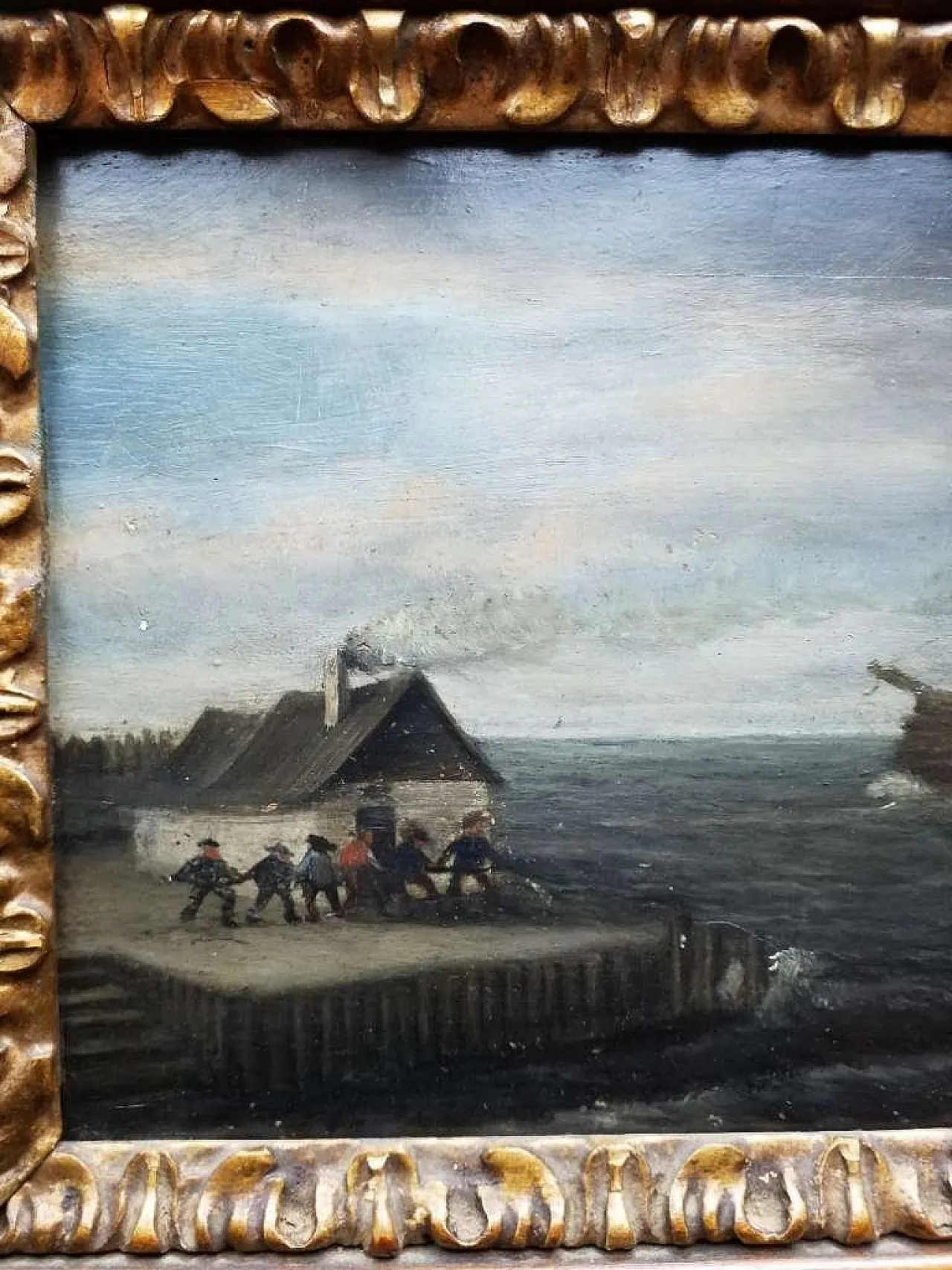 Flemish school Coastal marine scene, Oil on oak panel, 18th century 3