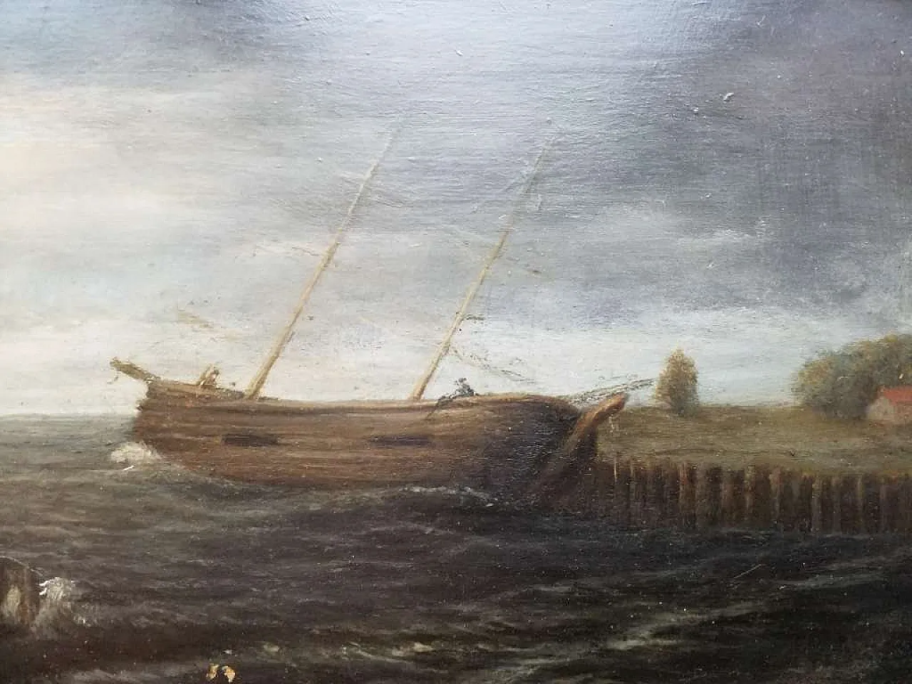 Flemish school Coastal marine scene, Oil on oak panel, 18th century 4