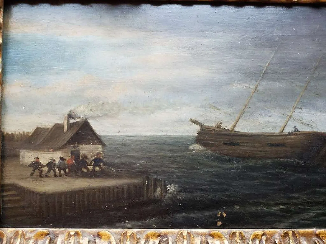Flemish school Coastal marine scene, Oil on oak panel, 18th century 5