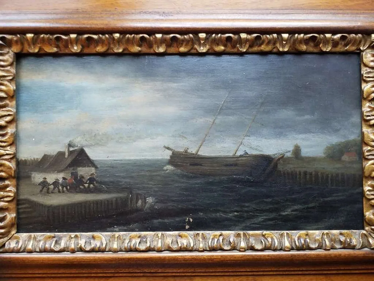 Flemish school Coastal marine scene, Oil on oak panel, 18th century 7