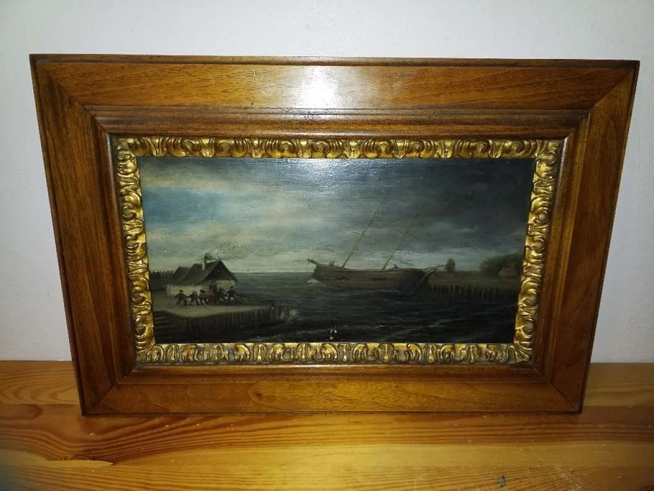 Flemish school Coastal marine scene, Oil on oak panel, 18th century 8