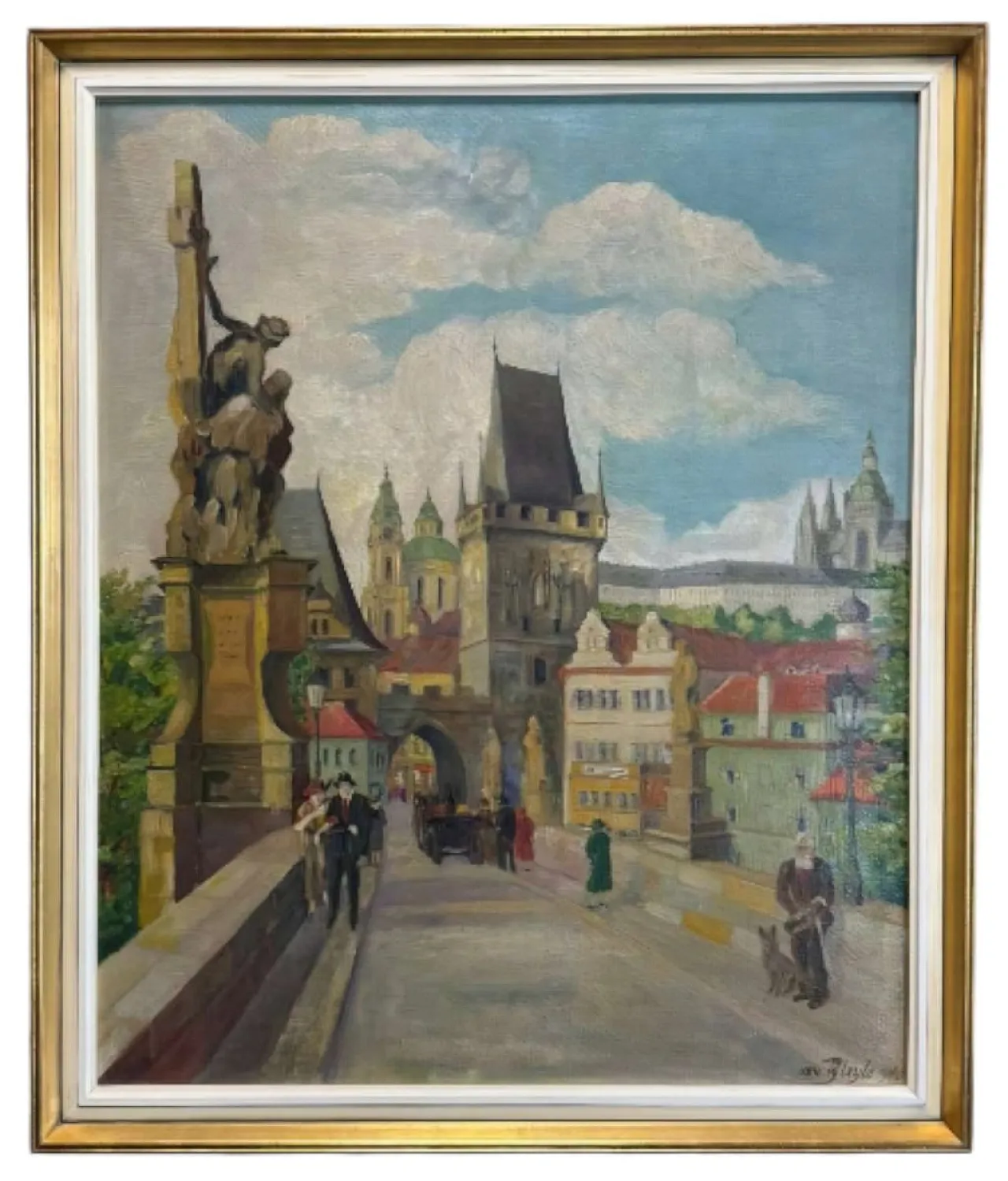 Von Bleyle, Charles Bridge Oil on panel, Framed, 1940 1