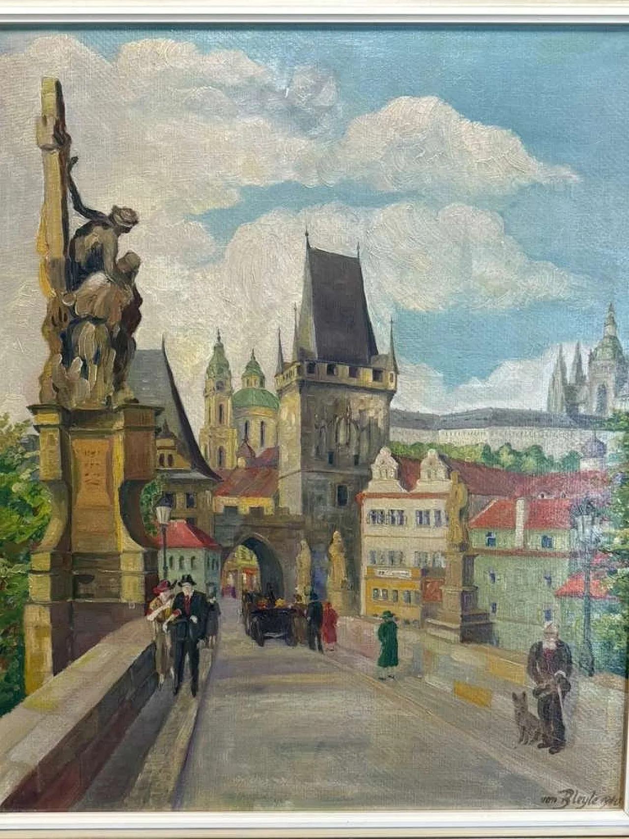 Von Bleyle, Charles Bridge Oil on panel, Framed, 1940 2